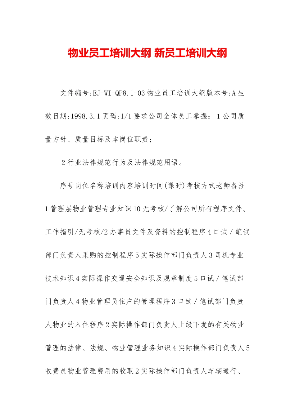 物业员工培训大纲-新员工培训大纲_第1页