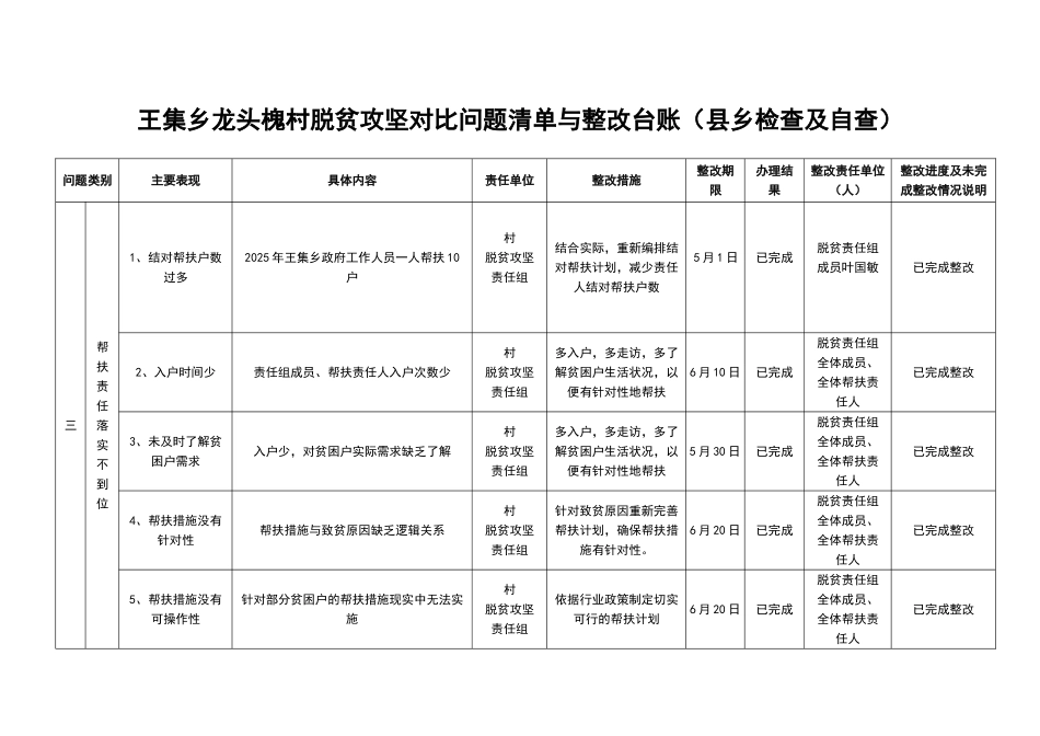 王集乡龙头槐村脱贫攻坚问题清单与整改台账_第3页