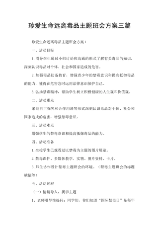珍爱生命远离毒品主题班会方案三篇