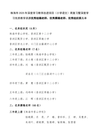 珠海市2025年深度学习教学改进项目周复习暨深
