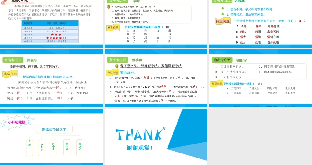 2025六年级小升初语文专题复习-第二讲  汉字 课件
