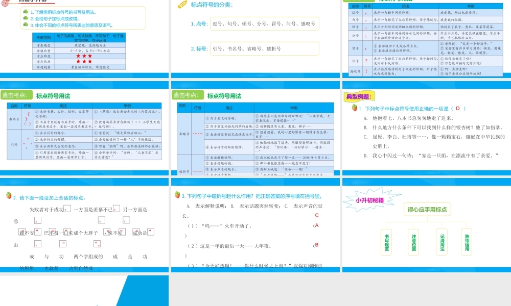2025六年级小升初语文专题复习-第九讲  标点符号 课件