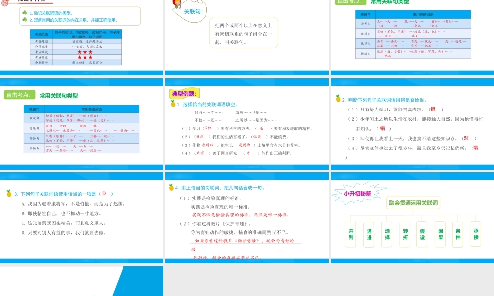 2025六年级小升初语文专题复习-第六讲  关联词语 课件