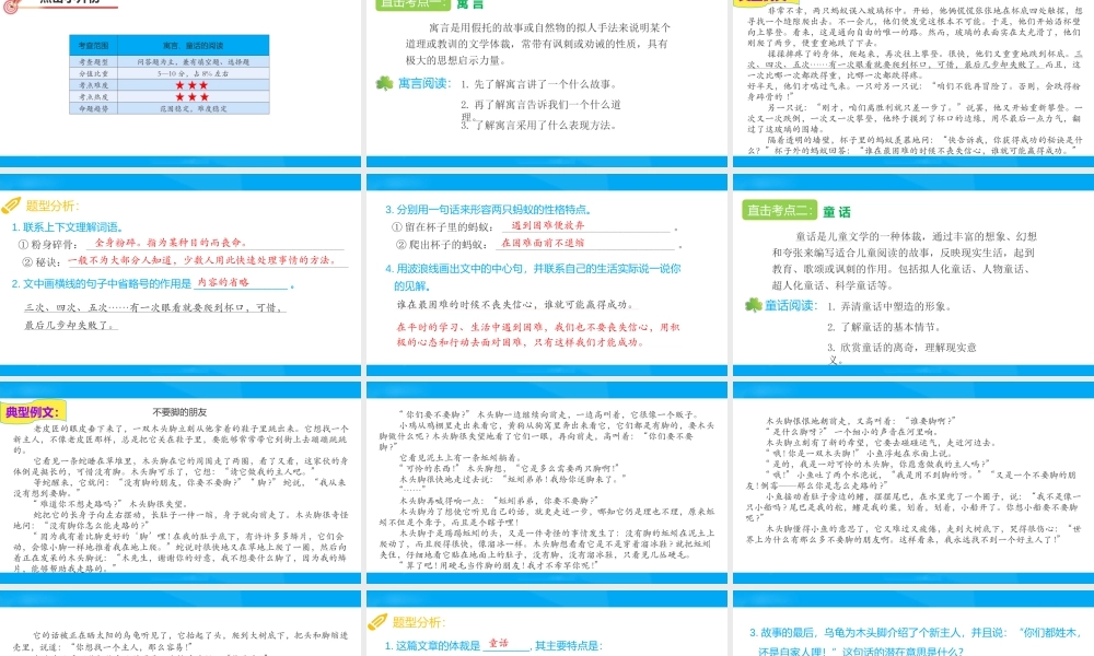 2025六年级小升初语文专题复习-第十八讲  寓言、童话阅读 课件