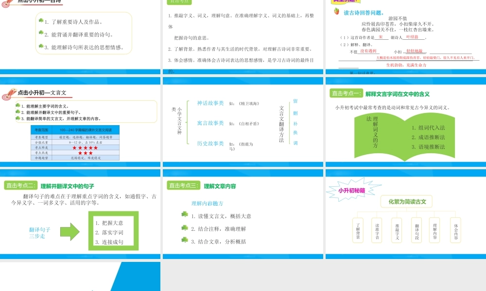 2025六年级小升初语文专题复习-第十四讲  古诗文阅读 课件