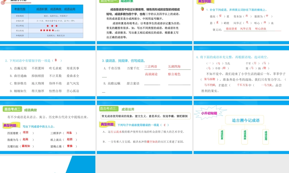 2025六年级小升初语文专题复习-第四讲  成语 课件
