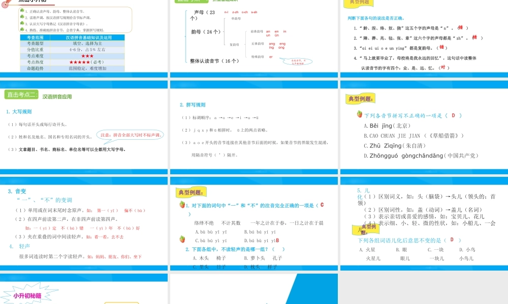 2025六年级小升初语文总复习专题课件-第一讲  汉语拼音
