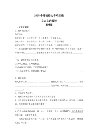 2025六年级小升初语文专项训练-7文言文的阅读（24P 详细解析）