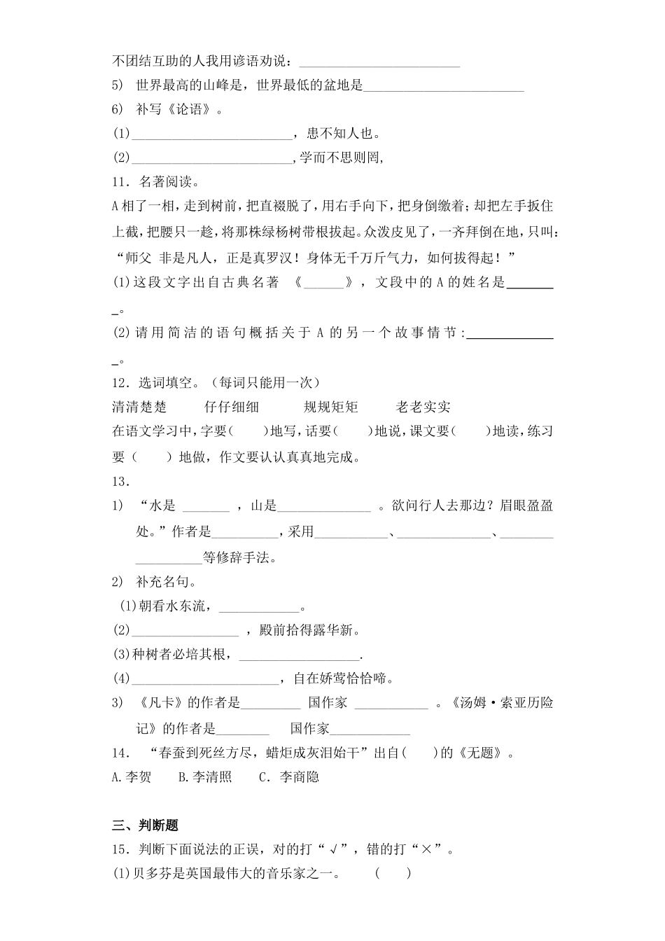 2025六年级小升初语文专项训练-总复习2（26P 详细解析）_第3页