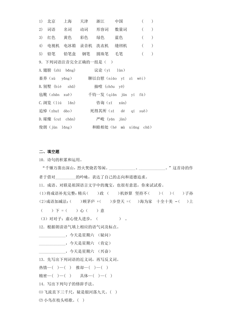 2025六年级小升初语文专项训练-总复习6（21P 详细解析）_第2页