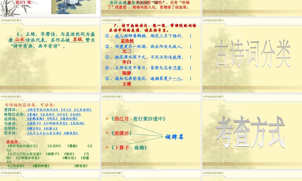 2025六年级小升初语文冲刺班古诗词复习 课件
