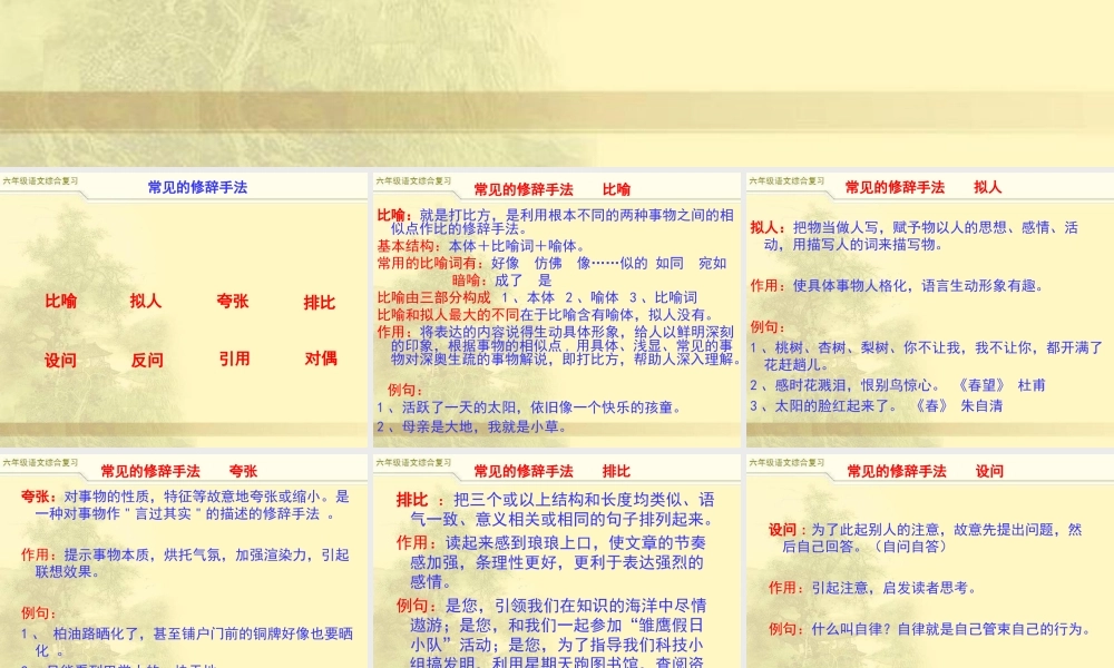 2025六年级小升初语文综合复习 课件之常见修辞手法