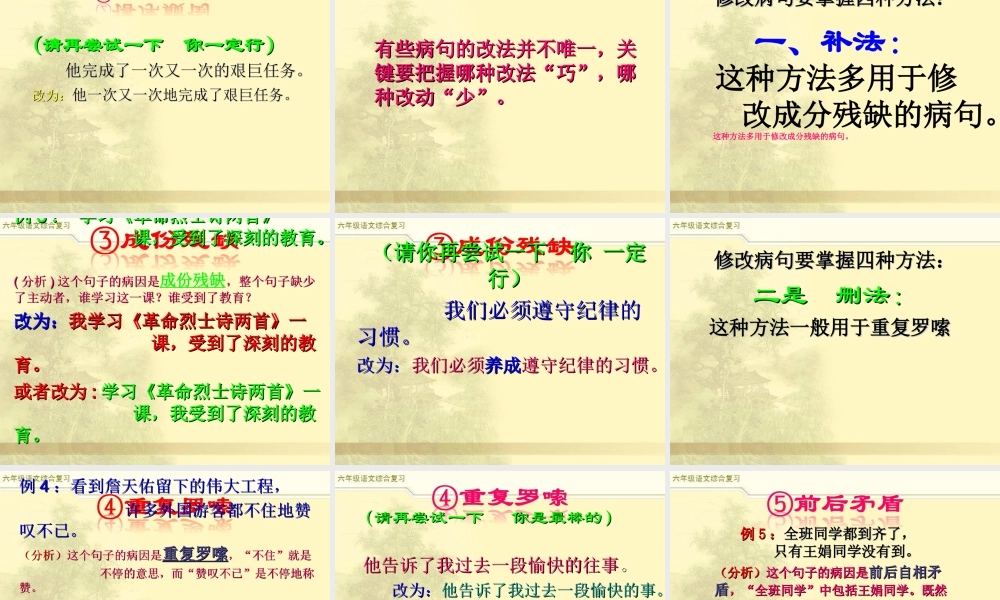 2025六年级小升初语文综合复习 课件之修改病句1