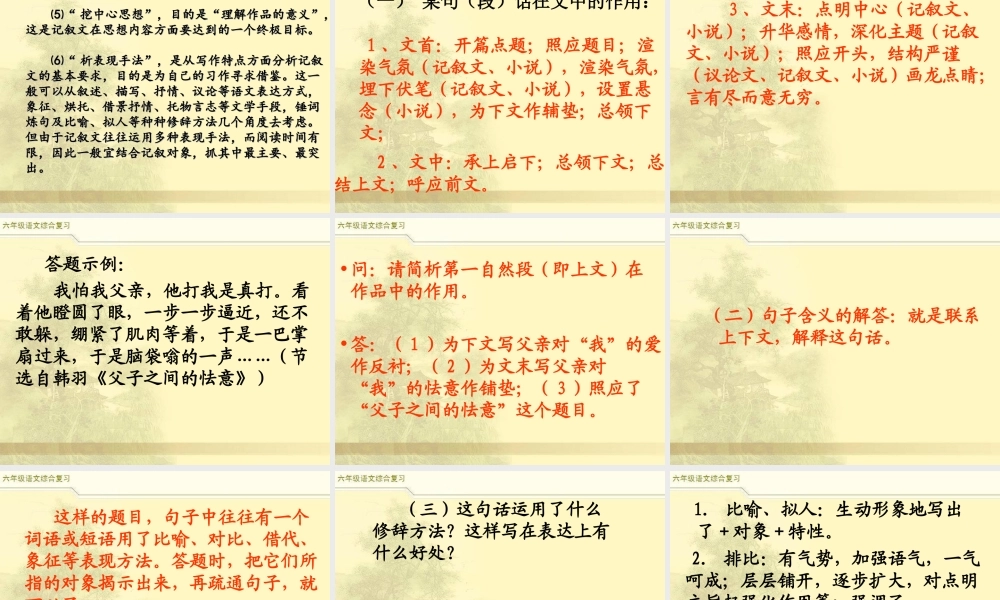 2025六年级小升初语文综合复习 课件之阅读复习