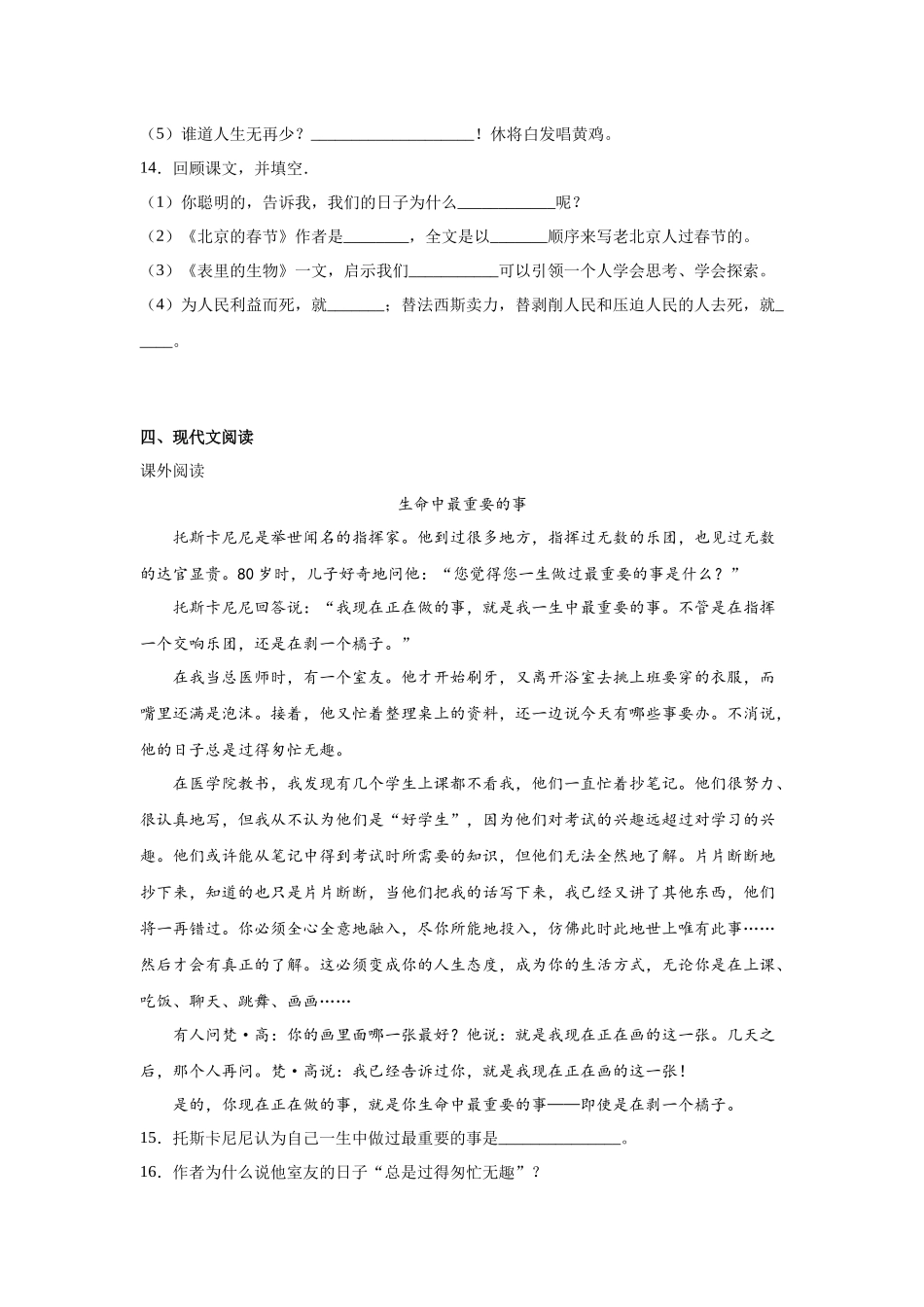 2025部编版语文六年级下册小升初特训试题（二）（附答案）_第3页