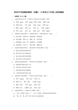 2024-2025部编版六年级小升初语文试题真题汇编-拼音字词真题检测卷（附答案解析）