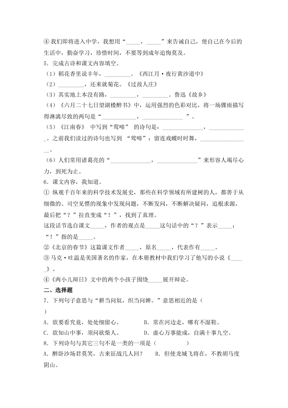 2025年部编版六年级小升初语文专项突破-04积累运用（附答案解析）_第2页