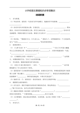 2025届人教部编版小学六年级小升初语文易错知识点专项集训A卷-诗词积累(附答案）