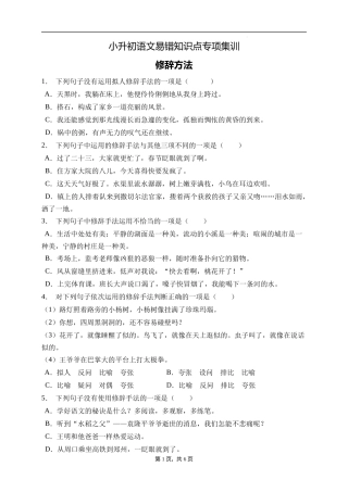 2025届人教部编版小学六年级小升初语文易错知识点专项集训A卷-修辞手法(附答案）