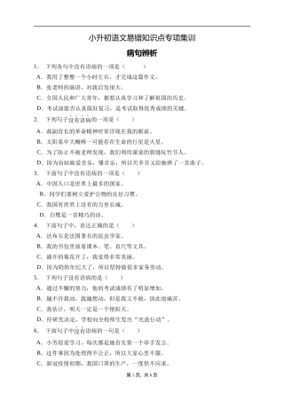 2025届人教部编版小学六年级小升初语文易错知识点专项集训B卷-病句辨析(附答案）