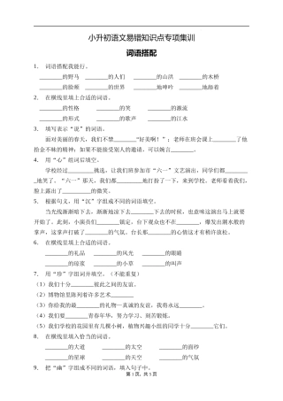 2025届人教部编版小学六年级小升初语文易错知识点专项集训B卷-词语搭配(附答案）