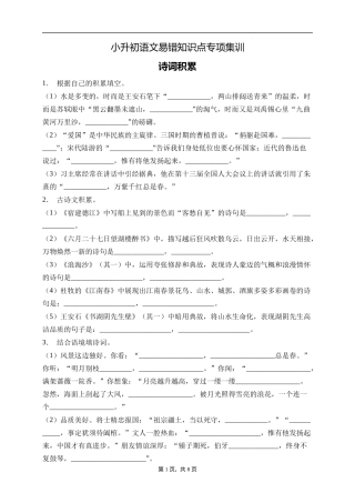 2025届人教部编版小学六年级小升初语文易错知识点专项集训B卷-诗词积累(附答案）