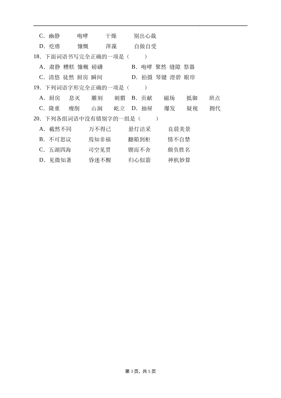 2025届人教部编版小学六年级小升初语文易错知识点专项集训B卷-字形辨析(附答案）_第3页