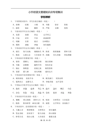 2025届人教部编版小学六年级小升初语文易错知识点专项集训B卷-字形辨析(附答案）
