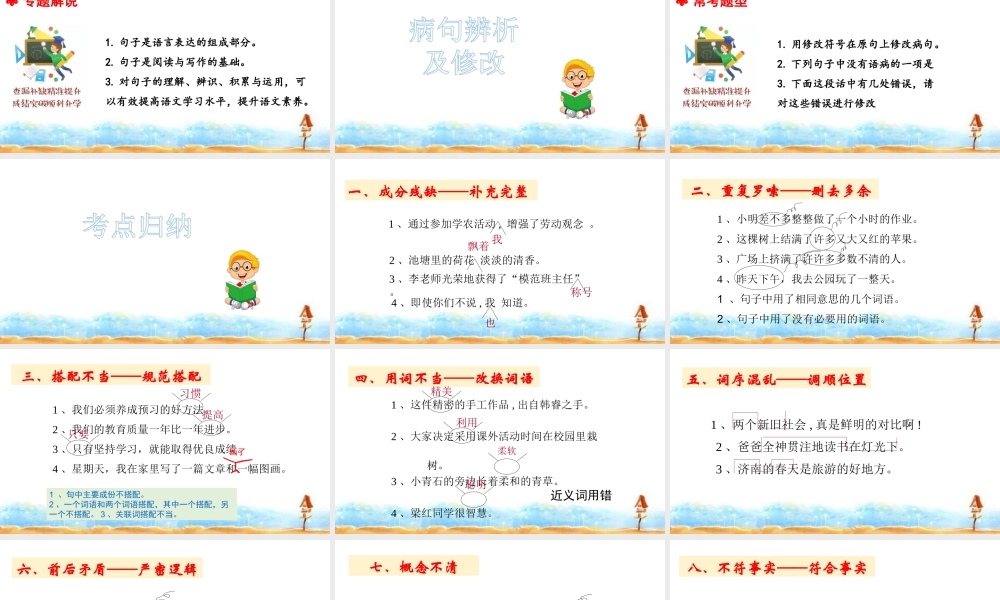 人教统编版六年级小升初语文总复习 专题九·修改病句 课件