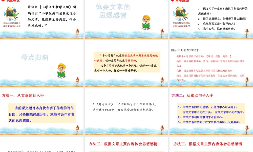 人教统编版六年级小升初语文总复习 专题十四·阅读之体会文章思想感情  课件