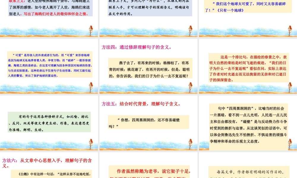 人教统编版六年级小升初语文总复习 专题十五·阅读之理解重点句子含义  课件