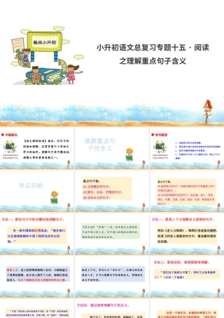 人教统编版六年级小升初语文总复习 专题十五·阅读之理解重点句子含义  课件