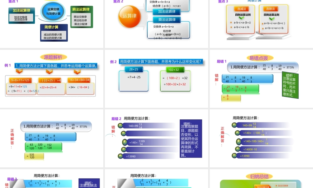 小学六年级小升初数学知识点精讲课件 (运用运算定律进行简便计算) 