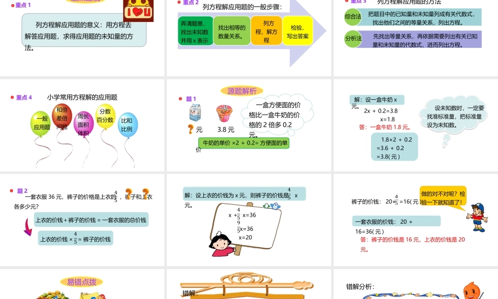 小学六年级小升初数学知识点精讲课件（列方程解应用题）