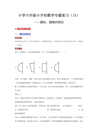 小学六年级小升初数学专题复习（15）圆柱、圆锥的特征（典例精析+拔高训练）