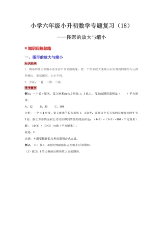 小学六年级小升初数学专题复习（18）图形的放大与缩小（典例精析+拔高训练）