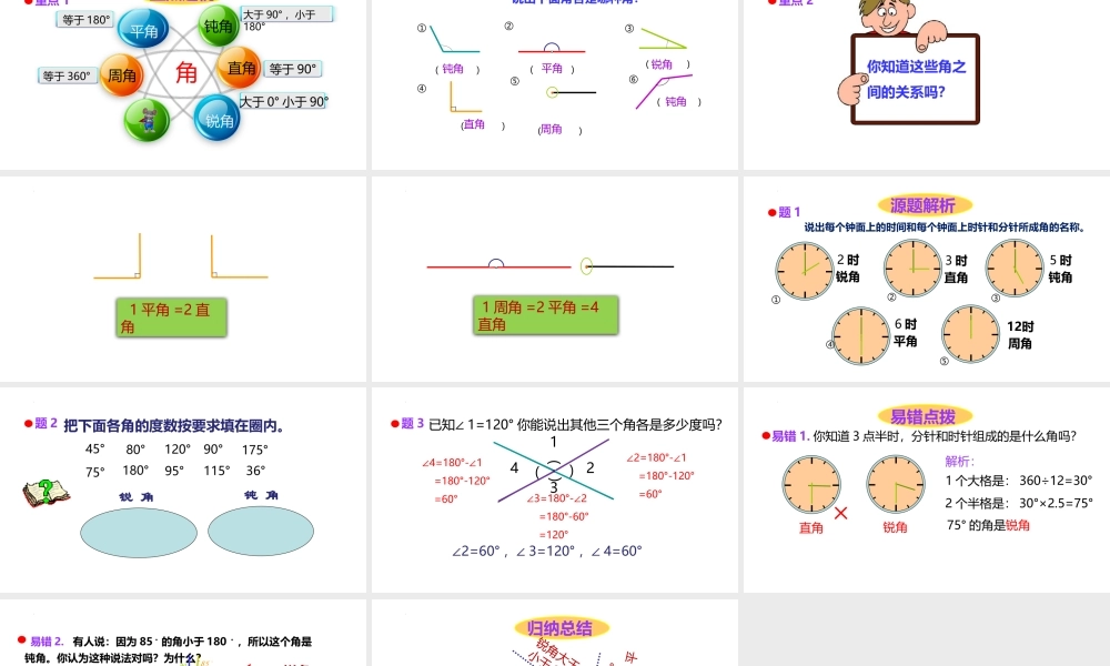 小学六年级一轮复习知识点精讲课件+角的分类