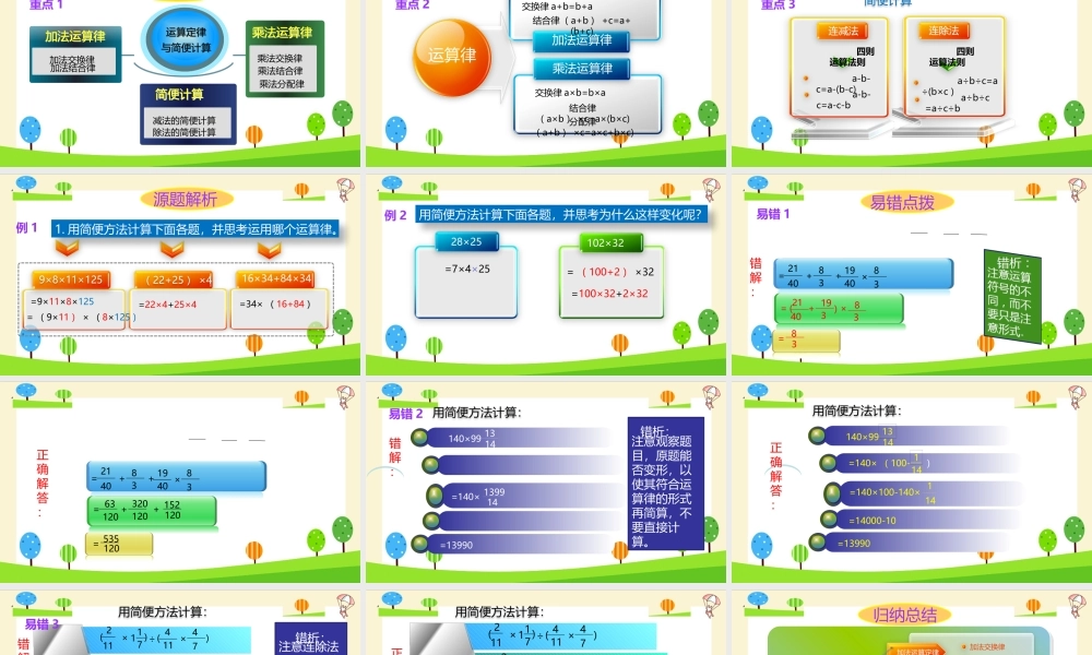 小学六年级一轮复习知识点精讲课件+运用运算定律进行简便计算