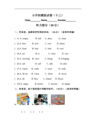 （通用）2025小学六年级小升初英语模拟测试卷(十三)（含答案）