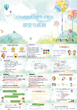 2025届小学六年级小升初英语话题写作专项复习课件——感受与疾病