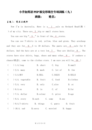 2025届小学六年级小升初英语人教版完形填空专项训练（九）（附详细解析）