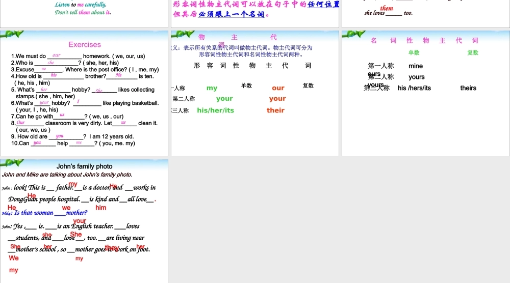 2025届小学六年级小升初英语语法专题复习课件——代词