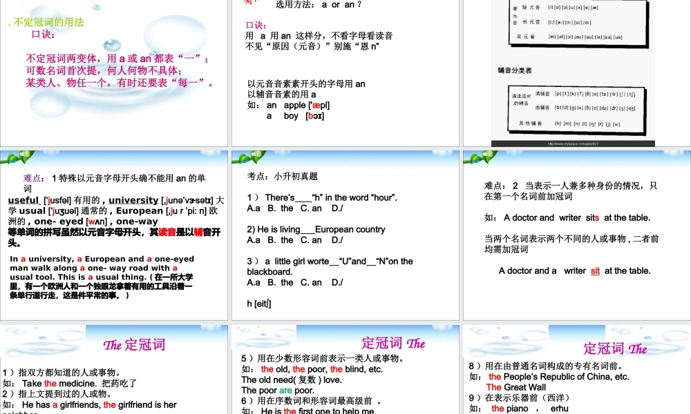 2025届小学六年级小升初英语语法专题复习课件——冠词