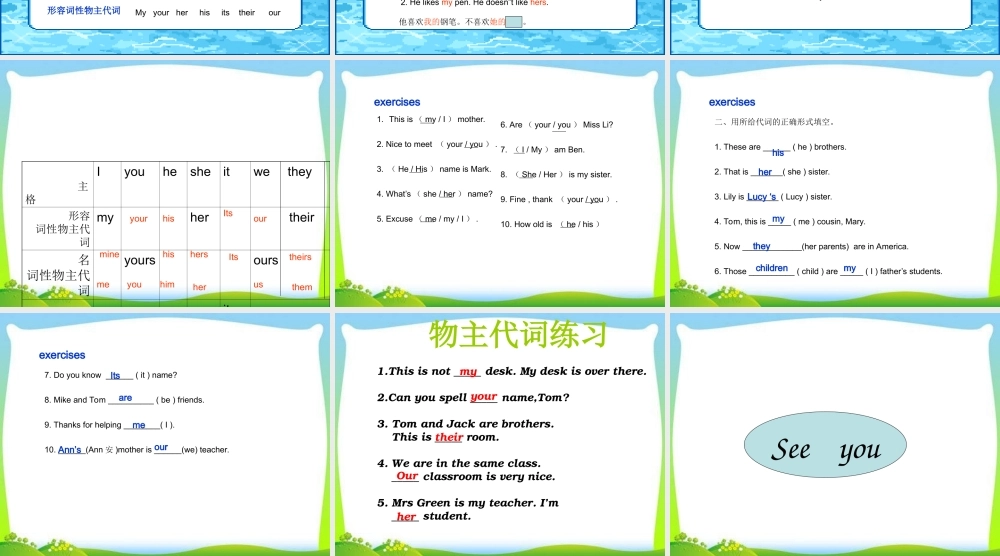 2025届小学六年级小升初英语语法专题复习课件——人称代词和物主代词