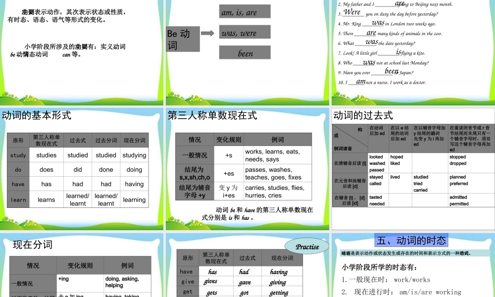 2025届小学六年级小升初英语语法专题复习课件——时态