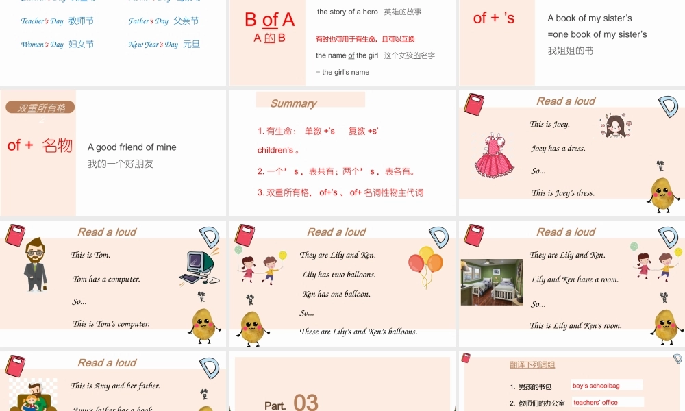 2025届小学六年级小升初英语语法总复习课件-名词所有格 