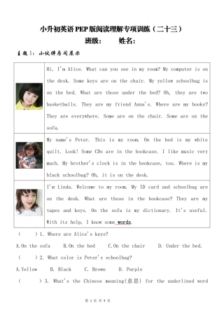 2025小学六年级小升初英语人教版阅读理解专项训练（二十三）（附详细解析）