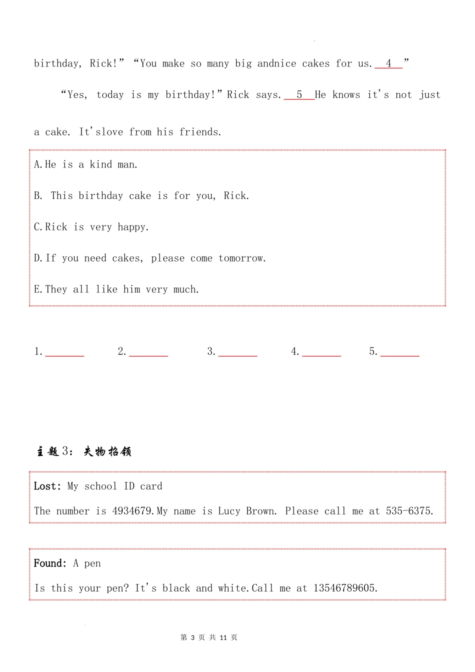 2025小学六年级小升初英语人教版阅读理解专项训练（二十一）（附详细解析）_第3页