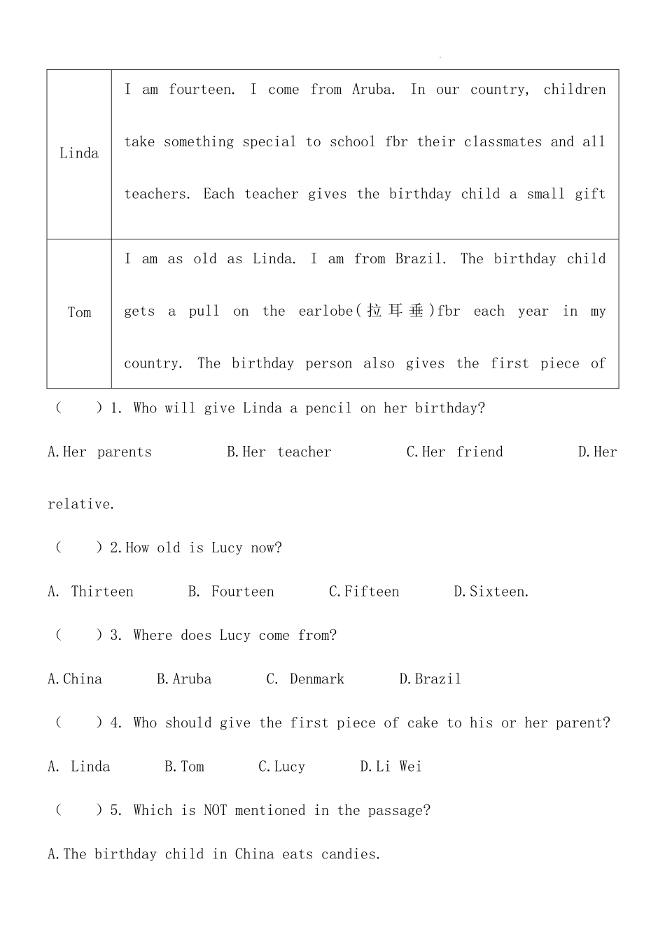 2025小学六年级小升初英语人教版阅读理解专项训练（四）（附详细解析）_第2页