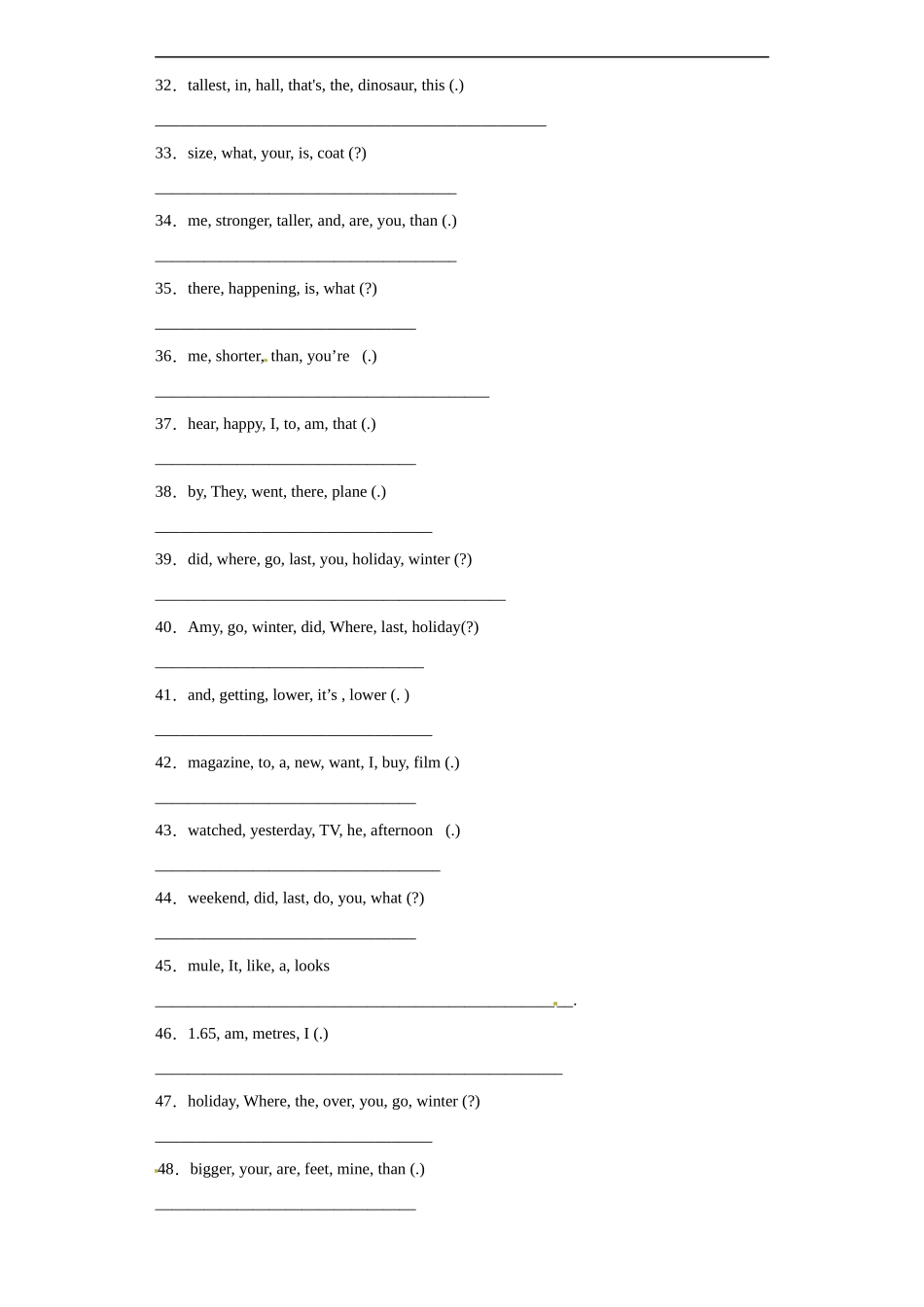 2025小学英语总复习专项练习3：连词成句（附答案)_第3页